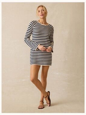 Faherty Navy and Cream Striped Knit Mini Dress
